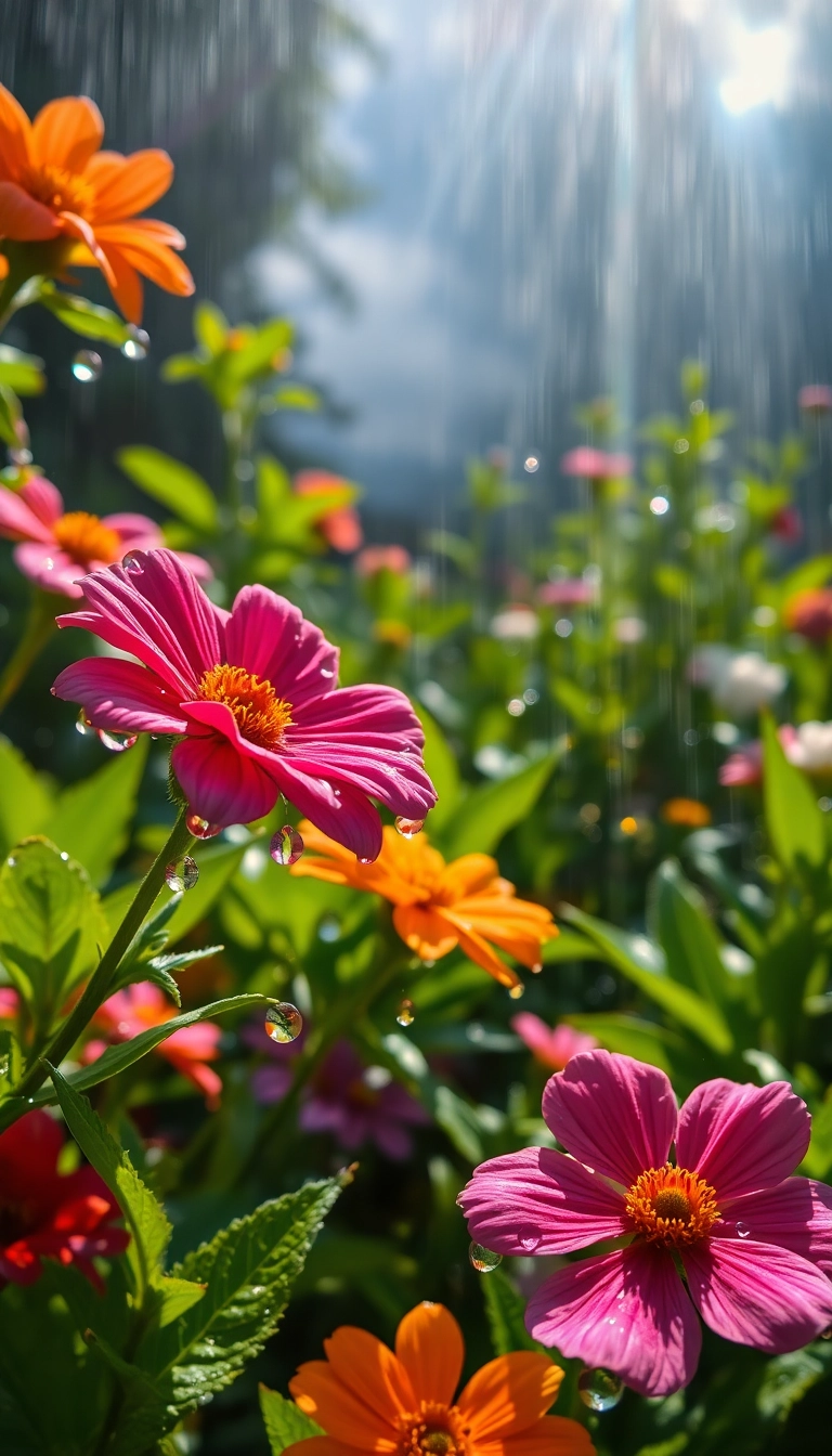 iPhone Sleek AI Spring Rain Garden Captivating Background